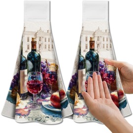CUTHOLLOW Wine Hanging Kitchen Towels with Loop, Set of 2 - Soft & Super Absorbent Microfiber Decorative Hanging Dish & Hand Towel, Tea, Coffee Towel for Kitchen Bathroom Oven Handle