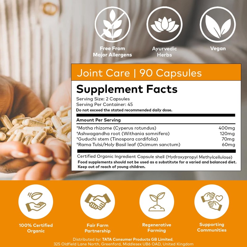 Organic India Joint Care Capsules with Ashwagandha, Certified Organic &