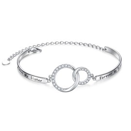 925 Sterling Silver Infinity Inspirational Bracelet With Love Message"Always My Sister, Forever My Friend", Sterling Silver , Cubic Zirconia