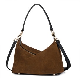 DONNAIN Slouchy Brown Suede Crescent Hobo Bag for Women, Suede Trendy Shoulder Satchels Bag and Work Tote Bags for Women (New Brown)
