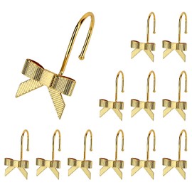 12pcs Bow Shower Curtain Hooks, Decorative Metal Cute Bow Knot Shower Curtain Hanger Rings for Bathroom Baby Room Nursery Art Decors Accessories (Golden)