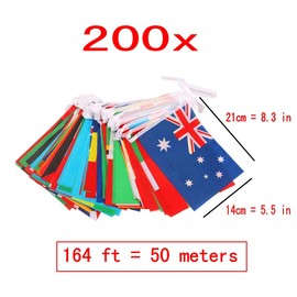 JZK 50 Metres 200 International Country Flags Banner Bunting Flags Decorations for Bar, Sports Clubs, Football World Cup Party, Olympic Party, International Celebrations