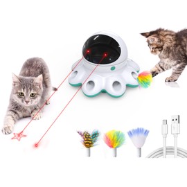 ORSDA Cat Laser Toy, 2-in-1 Interactive Automatic Motion Activated Moving 8 Holes Whack A Mole Feather, USB Rechargeable Electronic Smart Sensor Kitten Toys for Indoor Exercise