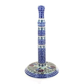 Blue Rose Polish Pottery - Blue Rooster Row Paper Towel Holder - 12" Tall - Perfect Countertop Storage for Paper Towels