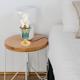 HOMSFOU Electric Incense Burner Oud Frankincense Incense Holder Vintage Arabic Censer Burner for Home Office Yoga Spa Aroma Ornament (US Plug) Green