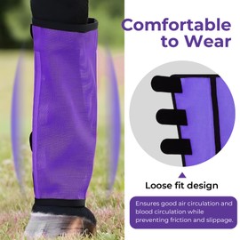 KUEIOX Mesh Horse Fly Boots Set of 4，Adjustable and Universal Loose Fitting & Non-Slip Horse Fly Leggings for Horses,Reduce Stressful Stomping (Purple)