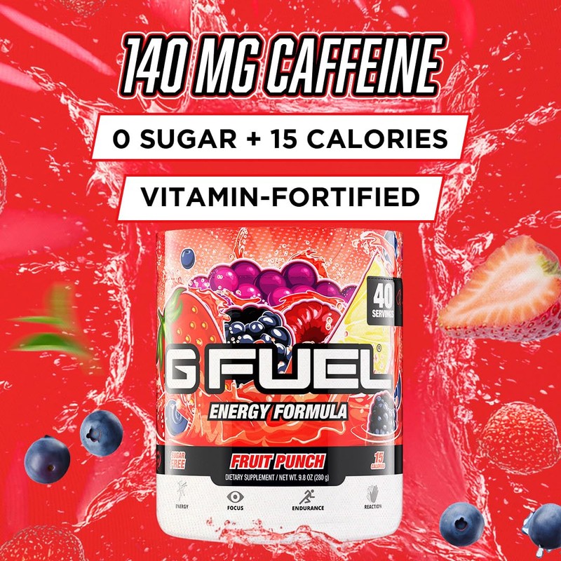 G Fuel Fruit Punch Energy Drink Powder, Pre Workout Caffeine