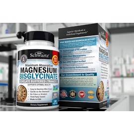 BioSchwartz Magnesium Bisglycinate 100% Chelate, Maximum Absorption, 180 Veggie Caps