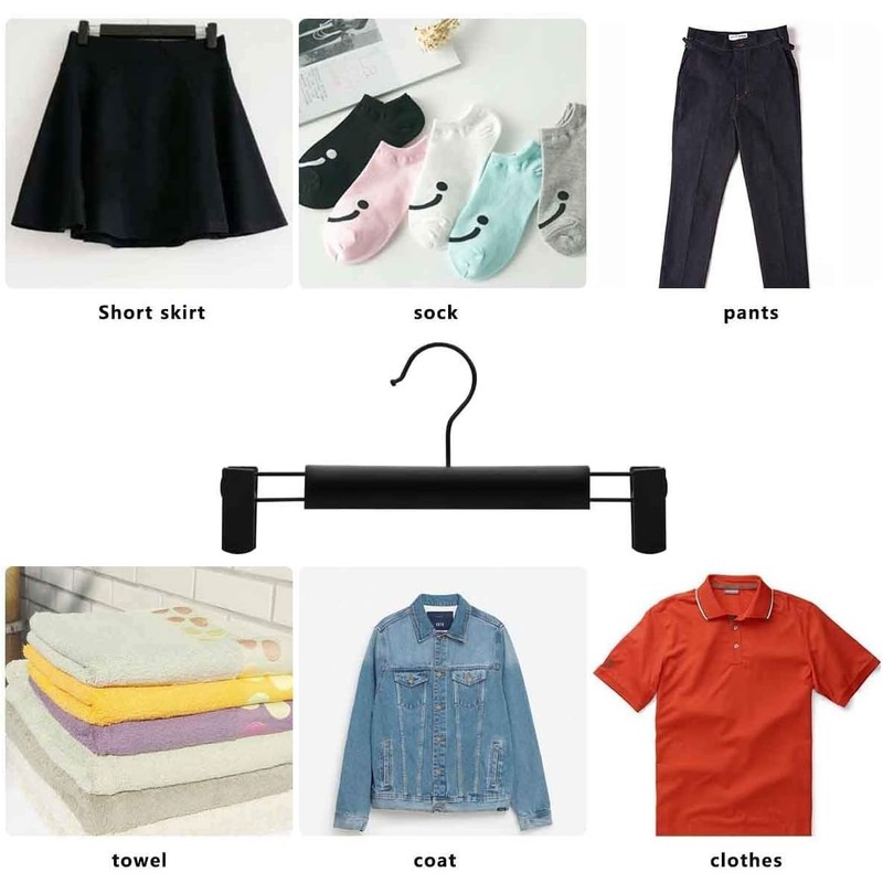 Pants Hangers,Black Clothes Plastic Pant Hangers with 2-Adjustable Anti-Rust Clips