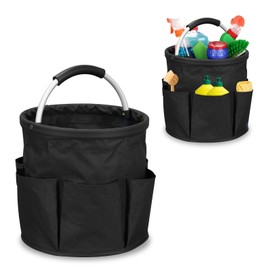 SelWatty 17L Cleaning Caddy with Handle, Collapsible Tool Basket, Cleaning Caddy Organizer, Cleaning Supplies Storage Box, for Home, Auto, Garden, Fishing Tools (Black)