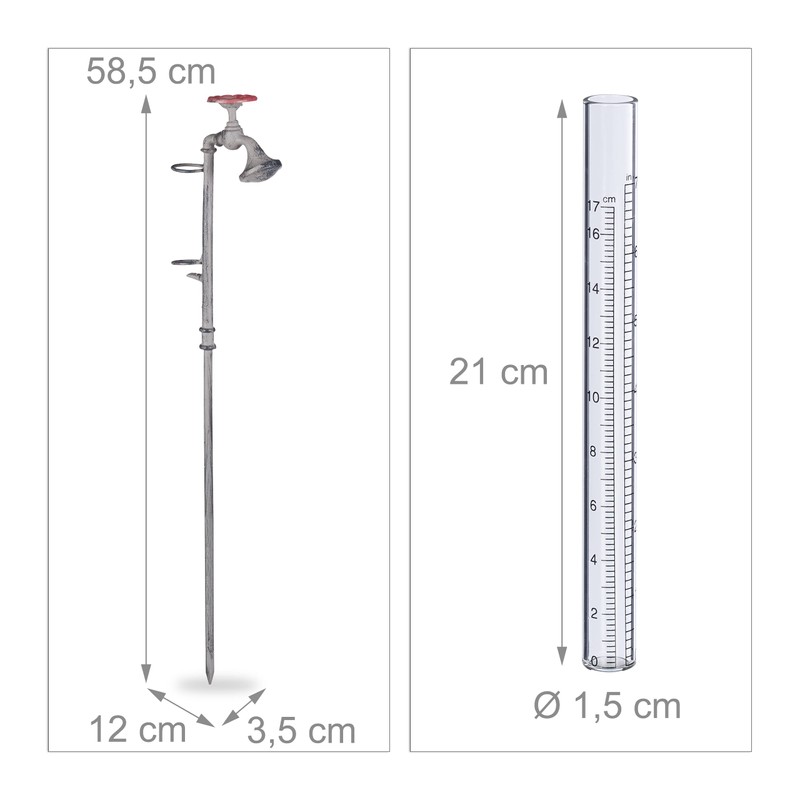 Relaxdays Rain Gauge Tap with Ground Spike Rustic Rain Gauge
