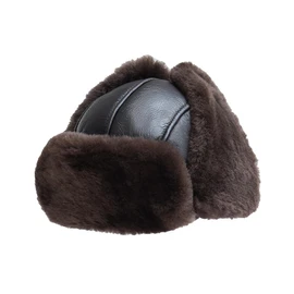 MGGMOKAY Unisex Lambskin Shearling Winter Hat, Aviator Hat, Russian Ushanka Trapper Winter Fur Hat, brown