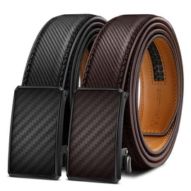 BULLIANT Men Belt 2Pack,Ratchet Click Adjustable Belt Genuine Leather For Gift Men Dress Casual Tailless Design-Cut For Fit(Black/Deep Brown,36"-42" Waist Adjustable)