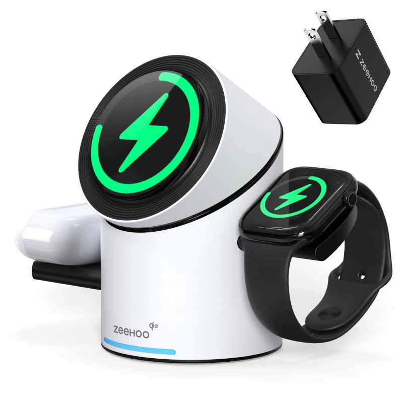 CylinTrick R 3-in-1 Wireless Charging Station-White-US Plugsocket standard: US, color: