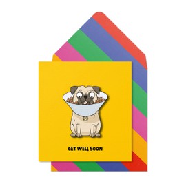 Funny Pug Dog Greeting Card – Get Well Soon Tache 3D Eco Kraft Birthday Card