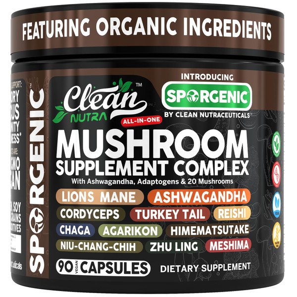 Organic Mushroom Supplement | Ashwagandha Lions Mane Cordyceps Turkey Tail