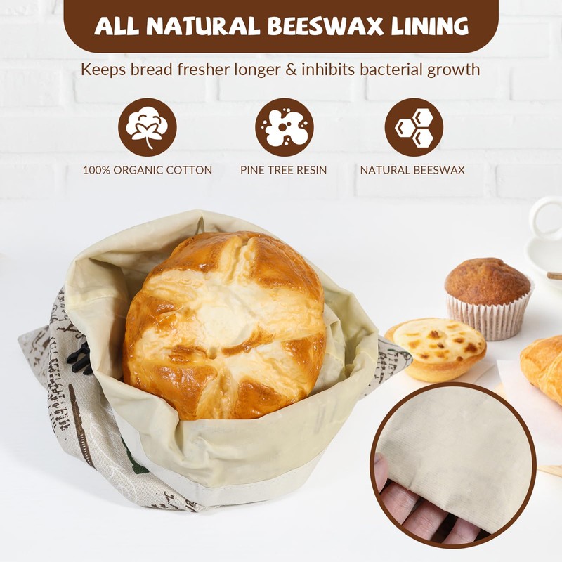 CHENGLIN Beeswax Cotton Bread Bags - Large Reusable Sourdough Storage