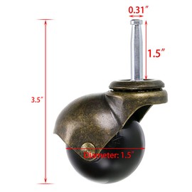 Skelang 1.5 Inch Ball Caster Stem Caster Wheel with Sockets, Vintage Antique Swivel Caster for Furniture, Sofa, Chair, Cabinet, Pack of 4