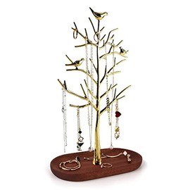 MORE&LESS Stand for large golden trees, wooden plates for rings, earrings, necklaces, bracelets, suitable for living room, bathroom, office, etc.