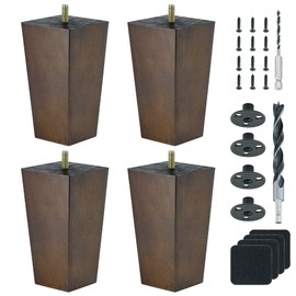 OURISON 5 Inch Wood Couch Furniture Legs Pack of 4- with M8 Bolt, Drill Bits- Brown Walnut Square Tapered Sofa Replacement Feet Leg for Furniture, Recliner, Armchair, Ottoman, Cabinet, Nightstand
