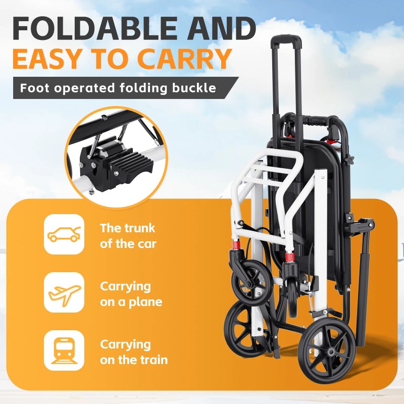 Foldable Portable Transport Wheelchair With Telescopic Hand For Adults &