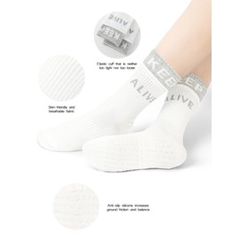 LUYAA Pilates Grip Socks Non Slip Socks for Women Yoga Socks for Barre Workout Hospital White Crew Socks Women 5 Pair 6.5-9