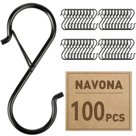 100 Pcs S Hooks for Hanging Heavy Duty, 3.5-inch Heavy Duty Metal S Hook with Safety Buckle, Suitable for 0.5 inch Rods, S Hook for Hanging Plants, Closet, Kitchen Utensil, Pot, Pan, Bags