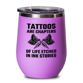 Tattoo Artist Blue Edition Wine Tumbler 12oz - Tattoos are chapters - Tattoo Gifts Tipping Skin Deep Ink Tattoo Lover Tattooing Tattooist