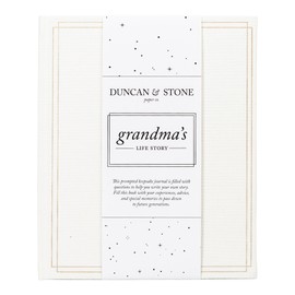 DUNCAN & STONE PAPER CO. 85 Page Grandma Life Story Journal - Linen Bound Grandma's Life Story Book - Grandma’s Keepsake Journal w/Prompts and More for Journaling (Ivory)