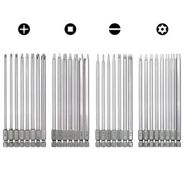 SeonFook 30pcs 100mm Long Screwdriver Drive Bits Magnetic Drill Bit Set 1/4 Inch Hex Shank S2 Steel Security Screw Bit Kit Power Tools (Slotted + Cross + Square + Torx Bits)