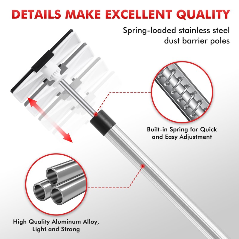 10FT Dust Barrier Poles 4 Pack withCarry Bag, Stainless Steel