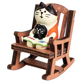 YouNuo Miniature Cat Figurines with Rocking Chair - Resin Mini Cat Figures, Cute Cat Reading Statues Gift for Women Cat Lovers Home Decor, Office Desk Display, Shelf Decoration, and Dashboard