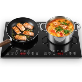 Portable Induction Cooktop 2 Burner - 1800W Double Induction Cooker with 8 Power Settings, 4 Pre-Set Modes, Ultra Thin Design, Sensor Touch Control, Child Safety Lock & Timer | Electric Cooktop