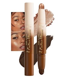 Barra de contorno de doble extremo, cacao negro + bronceador brillante corrector iluminador, impermeable, sin transferencia, de larga duración, 2 en 1