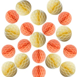YLY's love 20pcs 4inch 6inch Pom Poms Tissue Paper Honeycomb Balls Flower Ball Wall Decor Pom Poms Decoration for Birthday Party Wedding (Peach Yellow, 20pcs-4inch,6inch)