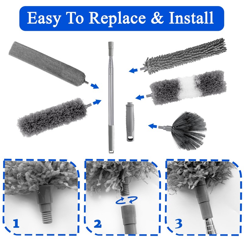 Dusters for Cleaning,9Pcs Feather Duster with Extension Pole Up to