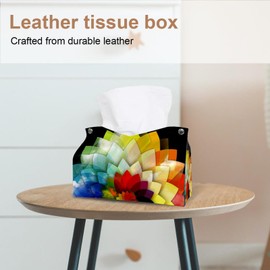 2 Pack Tissue Box Cover Holder, Rainbow Zebra Pattern Rectangle Leather Tissue Case, Decorative Organizer for Tabletop, Bathroom, Car, Office