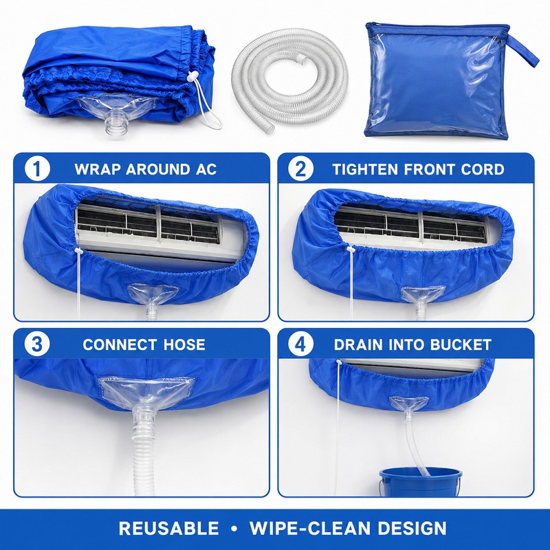 Wall Air Conditioner Cleaning Cover Bag with Drain Hose for