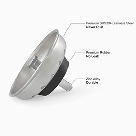 GZILA 2 PCS Coladores de Drenaje para Fregadero de Cocina de Repuesto para Drenaje Estándar de 3-1/2 Pulgadas, Tapón de Goma de Canasta, Perilla de Metal de Níquel Cepillado de Acero Inoxidable 304