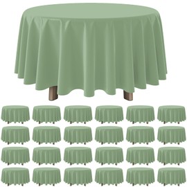 YIDAKO 24pcs Sage Green Plastic Tablecloths Round Light Green Tablecloth Waterproof Disposable Round Sage Table Cover for Birthday Bridal Wedding Baby Shower Party Decorations,84Inch