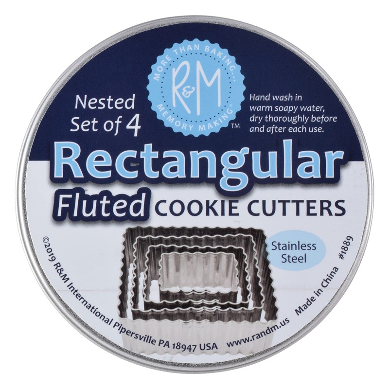 R&M International Fluted Rectangle Cookie and Biscuit Cutters, Tinplated Steel,