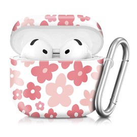 Compatible with AirPod 4th Generation 2024 Case, Shockproof Anti-Drop Protective Cover, Cute Case for Women Men with Keychain(Cute Pink Flower)