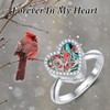 LONAGO Red Cardinal Urn Rings 925 Sterling Silver Red Bird