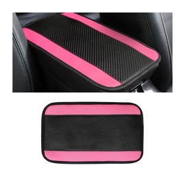 8sanlione Car Center Console Cover, 12.6"x7.5" PU Leather Car Armrest Cover Universal Waterproof Center Console Pad, Car Accessories Interior Protection for Cars, Vehicles, SUVs (Black/Pink)