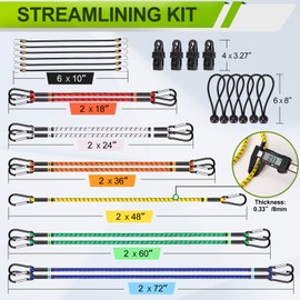 JogtlyerBungee Cords Set 29pcs Heavy Duty Outdoor Roll Bungie Cord Bundle with Carabiner Hooks 10" 18" 24" 36" 48" 60" 72“Colorful 10”Mini Bungee Straps8 Ball Bungee Cords and Tent Clip