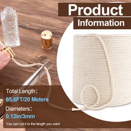 PAGOW 65.6 Feet/20m Candle Wicks, 0.12"(3mm) Oil Lamp Wicks Cotton Replacement for Candle Making, Cream Lantern Wick Roll, Long Adjustable Handmande Candle DIY Wick Roll for Craftsmanship