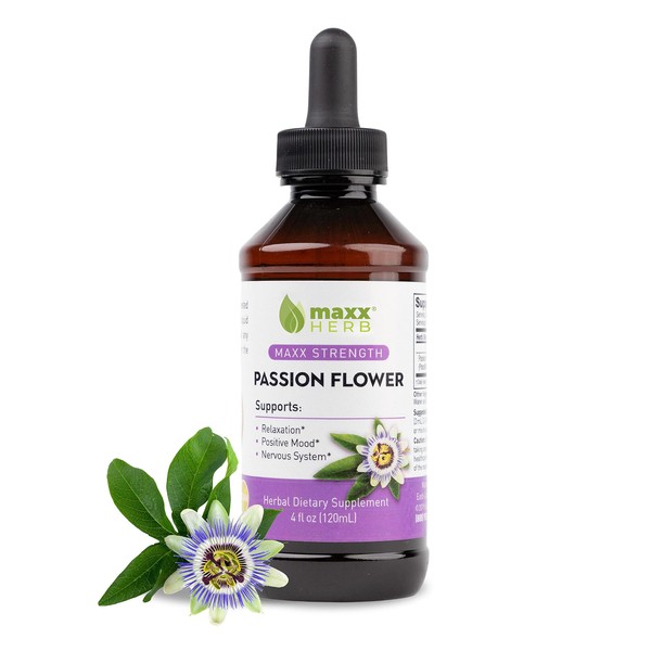 Maxx Herb Passion Flower Extract - Max Strength Passion-Flower Liquid Absorbs Better Than Capsules, for Relaxation and Stress Relief, Alcohol-Free - 4 Oz Bottle (60 Servings)