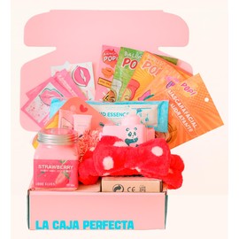 Love  Glow Delux Spa Box  Kit Facial Rosa con Mascarillas, Mascarilla de labios, Rodillo, Banda y Crema Aromtica  Regalo de Autocuidado para Mujer u  