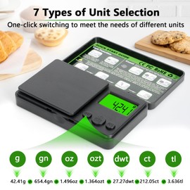 0.01/1000g Digital Pocket Scales, Portable Precision Gram Scales with 7 Units and Tare Function, Electronic Weighing Kitchen Scales with LCD Display for Jewelry, Powders, Laboratory, Coffee