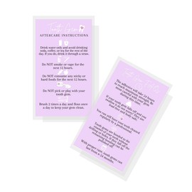 Boutique Marketing LLC Tooth Gem Aftercare Instructions Cards | 50 Pack | Size 2x3.5 inch Business Card | Wallet Sized Card Design, purple, lavender, black, white